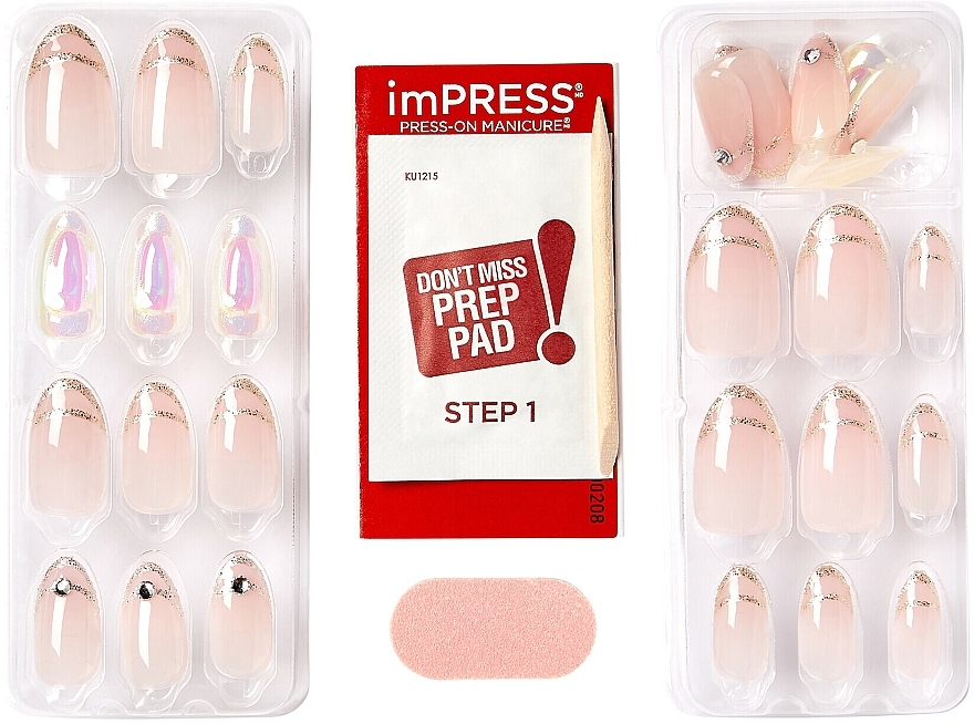 False Nails Set with Glue, medium length - Kiss imPRESS Premium Press-On Manicure — photo N3