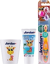 Fragrances, Perfumes, Cosmetics Set "Giraffe", glass with giraffe - Jordan Kids (toothpaste/50ml + toothbrush/1pc + cup)