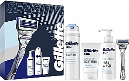 Fragrances, Perfumes, Cosmetics Set - Gillette Skin Giftset Sensitive (shave gel/200ml + f/cr/100ml + f/gel/140ml + razor/1pc)