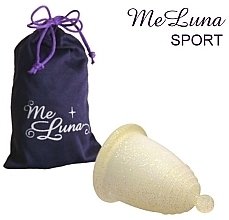 Fragrances, Perfumes, Cosmetics Menstrual Cup with Ball Handle, M-size, golden sparkles - MeLuna Sport Shorty Menstrual Cup Ball