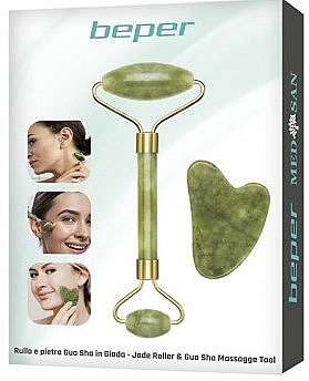 Face Massage Set - Beper Jade Massage Roller & Gua Sha Massage Stone — photo N3