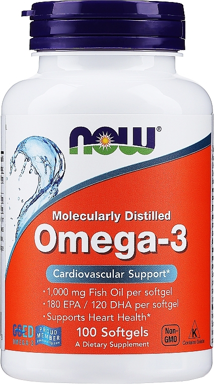 Capsules "Omega-3" 1000 mg - Now Foods Omega-3 Molecularly Distilled 180 EPA/120 DHA — photo N3
