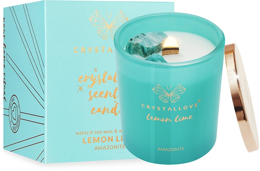 Amazonite, Lemon & Lime Soy Candle - Crystallove Soy Candle with Amazonite Lemon Lime — photo N1