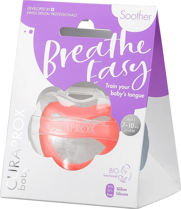 Baby Soother with Storage Case, Age 1- 2.5, Size 1, Coral - Curaprox Baby Soother Breathe Easy — photo N5