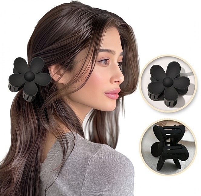 Hair Clip SP152CZ, matte black flower, 7x7.5 cm - Ecarla — photo N2