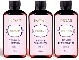 Hair Botox Kit, 6 treatments - Inoar BotoHair (shmp/200ml + collagen/200ml + balm/200ml) — photo N2