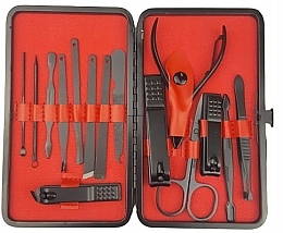 Manicure Kit, 15 tools, black-red - Deni Carte — photo N2
