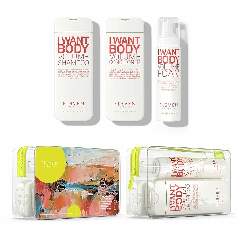 Set - Eleven Australia Volume Holiday Trio (shm/300ml + cond/300ml + h/foam/200ml + bag) — photo N1