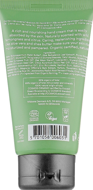 Organic Hand Cream "Wild Lemongrass" - Urtekram Wild lemongrass Hand Cream — photo N2