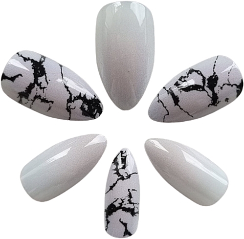 Fake Nails, black marble, 24 pcs. - Deni Carte 3261 — photo N3