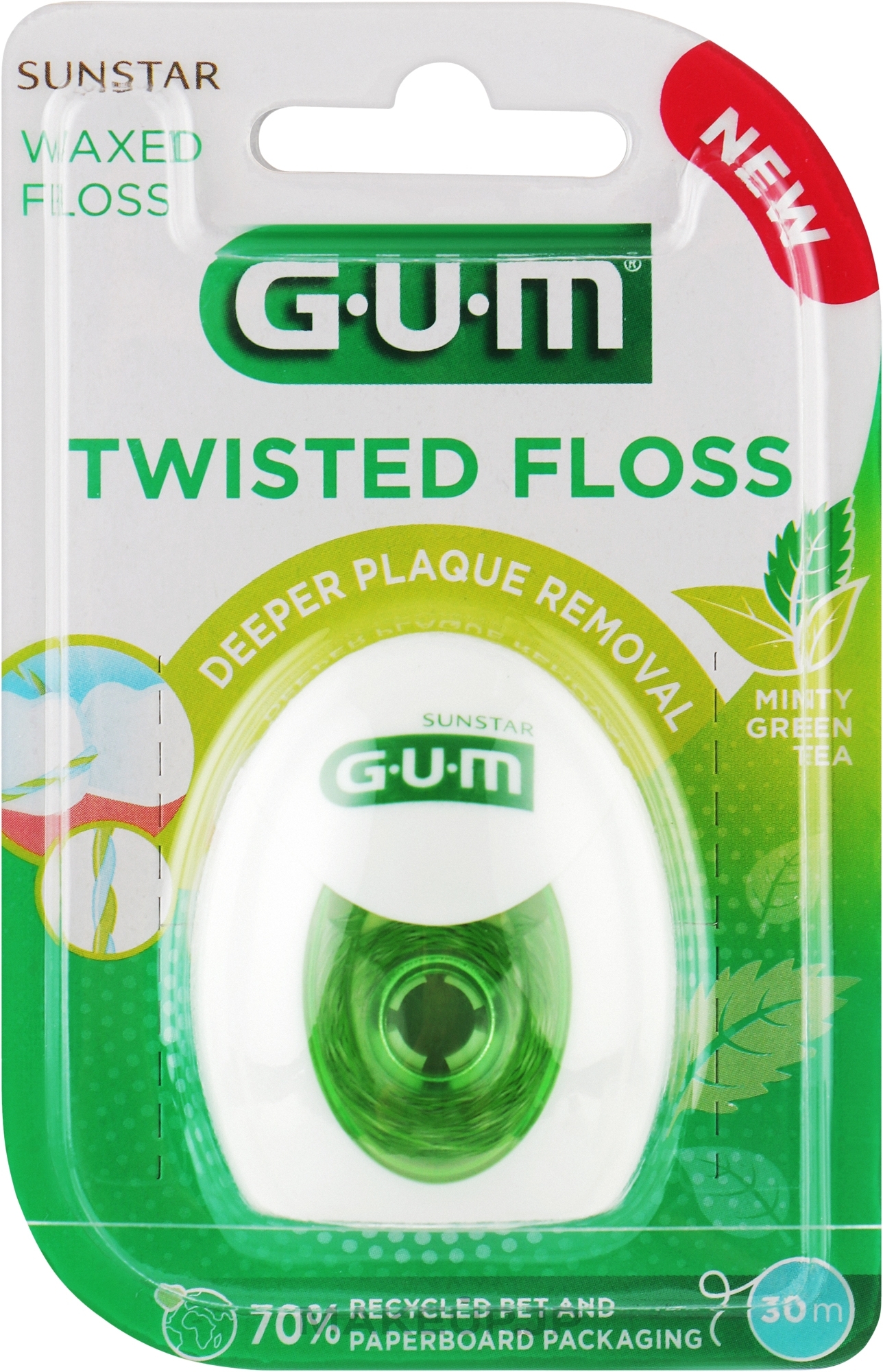 Waxed Mint Dental Floss - G.U.M Sunstar Waxed Twisted Floss — photo 30 m