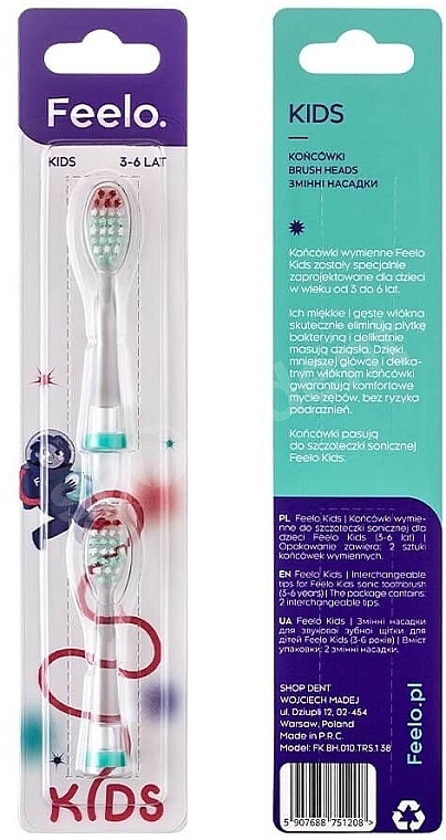 Kids Sonic Toothbrush Head, 3-6 years, 2 pcs - Feelo Kids — photo N3