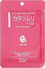 Fragrances, Perfumes, Cosmetics Facial Sheet Mask "Snail Mucin + EGF" - Mitomo Essence Sheet Mask Snail + EGF