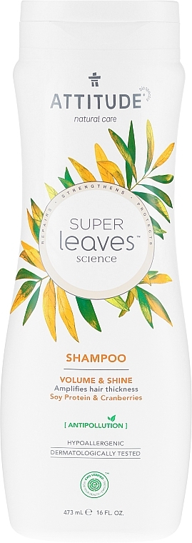 Volume & Shine Shampoo - Attitude Super Leaves Shampoo Volume & Shine Soy Protein & Cranberries — photo N1