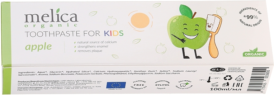 Kids Apple Toothpaste - Melica Organic Toothpaste For Kids Apple — photo N2