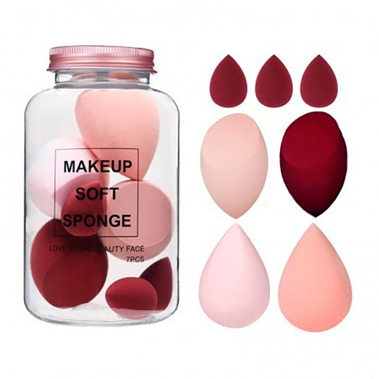 Makeup Sponge Set in Jar, 7 pcs. - Ecarla Makeup Soft Sponge Creamy Red Duo — photo N1