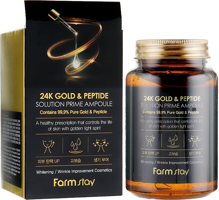 Anti-Aging Ampoule Serum withK Gold & Peptides - FarmStay 24K Gold & Peptide Solution Prime Ampoule — photo N12