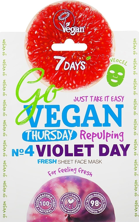 GIFT! Sheet Face Mask 'For Those Who Like It Fresh' - 7 Days Go Vegan Thursday Violet Day — photo N1