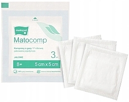 Sterile gauze compresses, 17 threads, 8 layers, 5x5 cm, 3 pcs., packed individually - Matopat Matocomp — photo N1