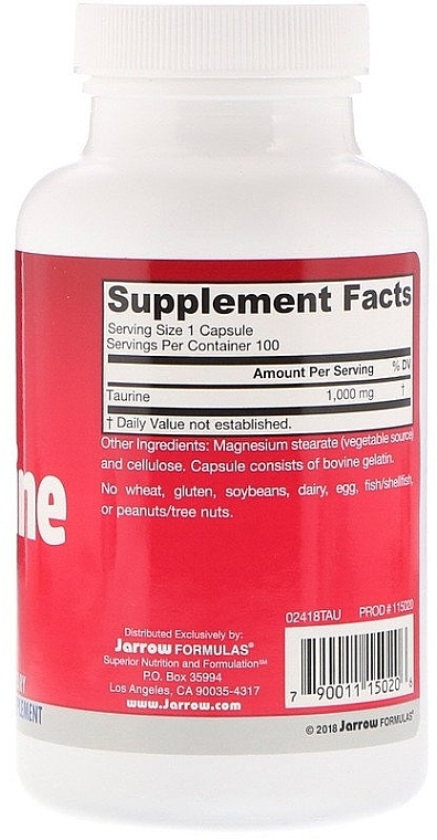 Taurine - Jarrow Formulas Taurine, 1000 mg — photo N2