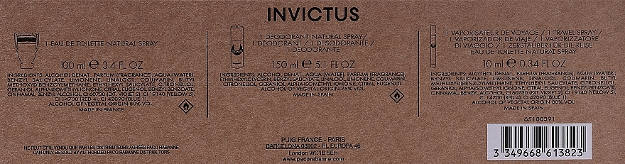 Paco Rabanne Invictus - Set (edt/100ml + deo/150ml + edt/10ml) — photo N2