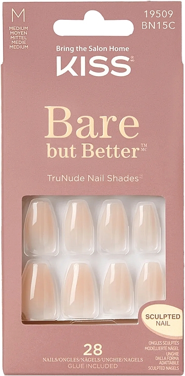 False Nail Set, size M, 28 pcs. - Kiss Bare But Better — photo N1