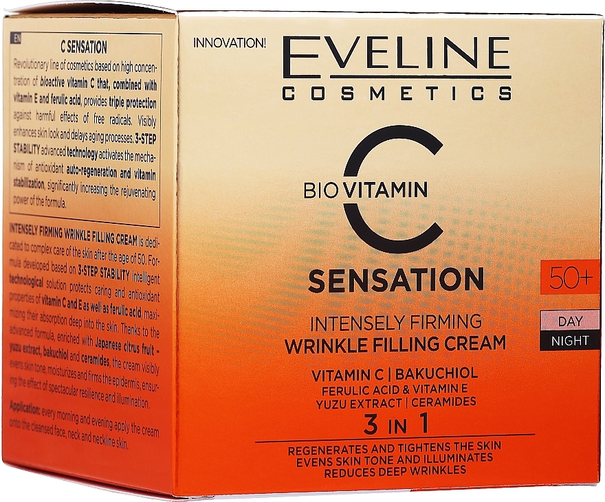 Intensive Firming Wrinkle Filling Cream 50+ - Eveline Cosmetics C Sensation Intensly Firming Wrinkle Filling Cream — photo N2