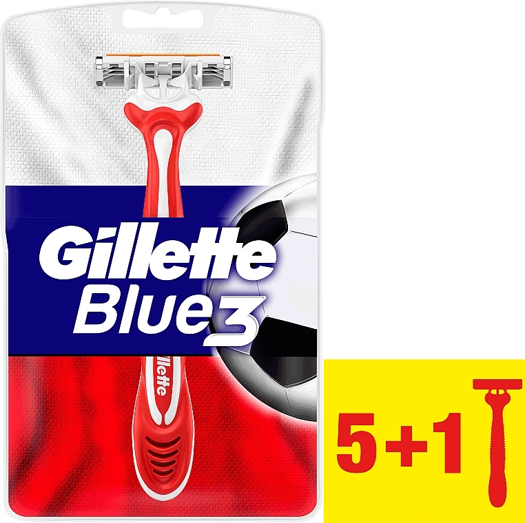 Disposable Shaving Razor Set, 5+1 pcs - Gillette Blue III Red and White — photo N8