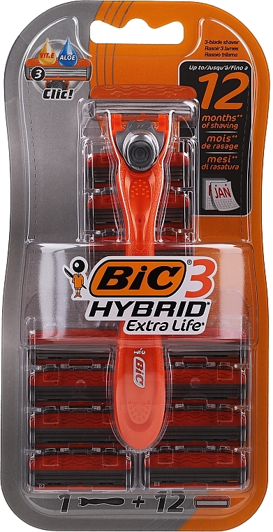 Shaving Razor with 12 cartridges - Bic 3 Hybrid Extra Life — photo N1