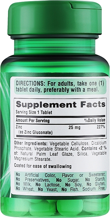 Zinc Dietary Supplement, 25 mg - Puritan's Pride Zinc Gluconate — photo N2