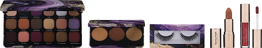 Set - Makeup Revolution Midnight Allure Gift Set (palette/19.8g + palette/6.6g + lipstick/3.6g + l/gloss/2ml + lash) — photo N2