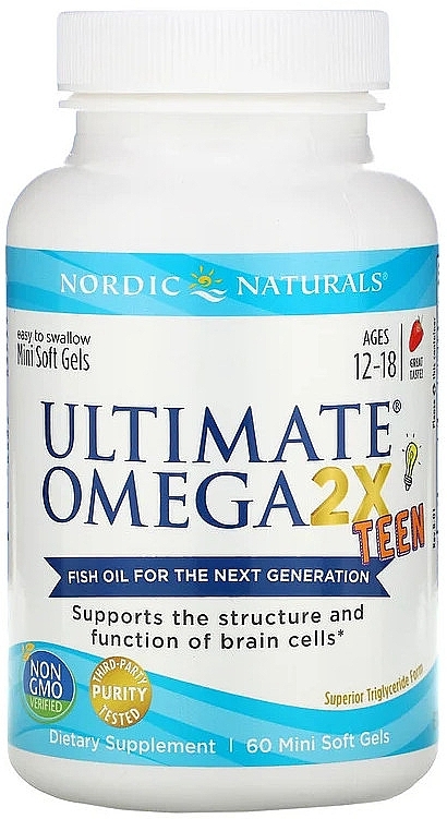 Teen Dietary Supplement with Strawberry Taste "Omega 2X" - Nordic Naturals Ultimate Omega 2X Teen — photo N1