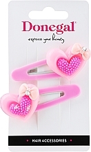 Fragrances, Perfumes, Cosmetics Hair Clips FA-5607, pink with hearts, 2 pcs - Donegal