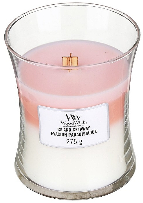 Scented Candle in Glass - WoodWick Hourglass Trilogy Candle Island Getaway — photo N1