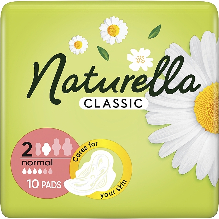 Sanitary Pads with Wings, 10 pcs - Naturella Classic Camomile Normal, Derma-Cream — photo N1