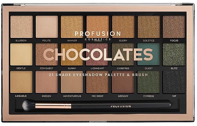 Eyeshadow Palette - Profusion Cosmetics Chocolates 21 Shade Eyeshadow Palette & Brush — photo N1