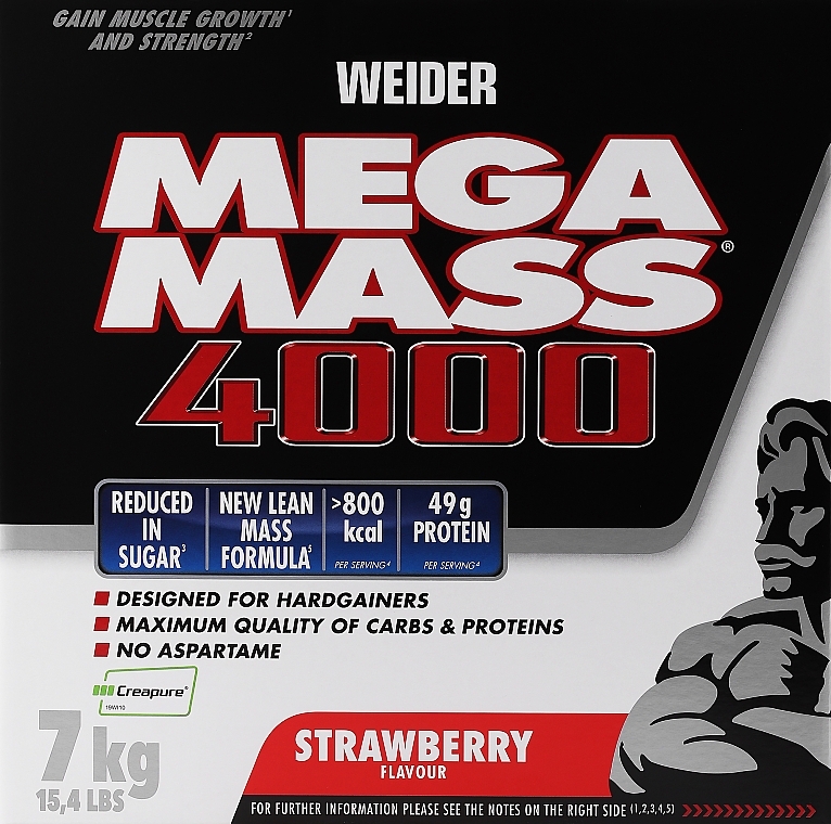 Gainer - Weider Mega Mass 4000 Strawberry — photo N1