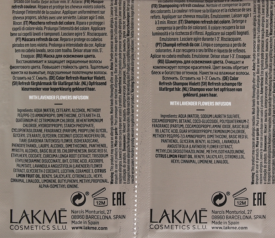 Sample Set - Lakme Teknia Color Refresh Violet Lavender (sh/10ml + mask/10ml) — photo N3