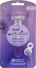 Disposable Women Razor, 3 pcs - Wilkinson Sword My Intuition Quattro Smooth Violet Bloom — photo N1