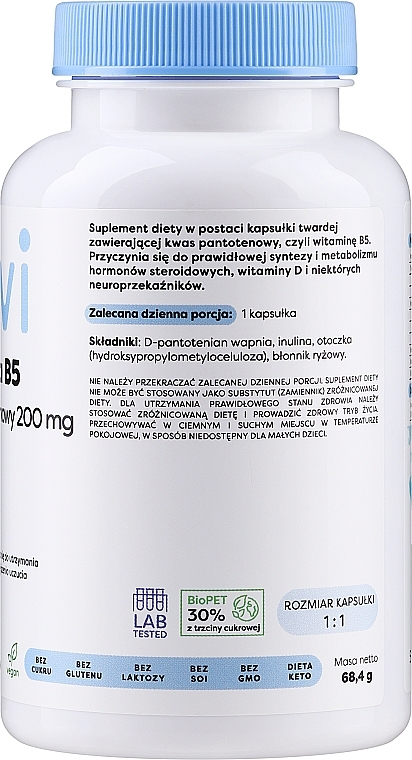 Vitamin B5 + Pantothenic Acid Capsules 200mg - Osavi Vitamin B5 Pantothenic Acid — photo N12