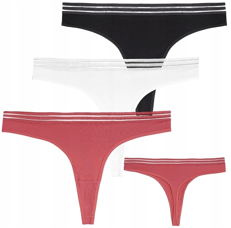 Cotton Thong Panties with Mesh Band bdm350-003/3, 3 pieces, pink+white+black - Moray — photo N1