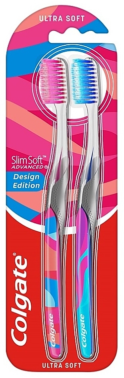 Ultra-Soft Toothbrushes, pink + blue - Colgate Slim Soft Ultra Soft Design Edition — photo N1