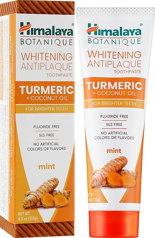 Whitening Toothpaste with Curcuma and Coconut Oil - Himalaya Herbals Botanique Turmeric & Coconut Oil Whitening Antiplaque Toothpaste — photo N2