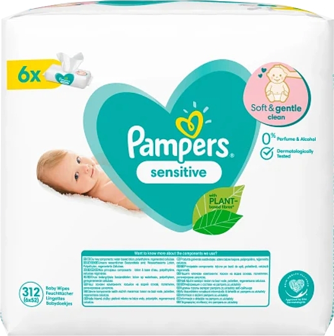 Baby Wet Wipes "Sensitive", 6x52pcs - Pampers — photo N6