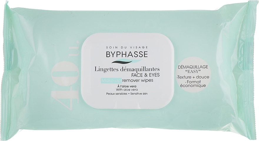 Makeup Remover Wipes - Byphasse Make-up Remover Aloe Vera Sensitive Skin Wipes (eco pack) — photo N1