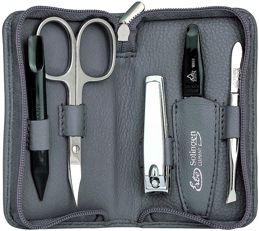 Manicure Set 'Siena' with a zipper, grey, 5 pcs - Erbe Solingen Manicure Zipper Case — photo N1