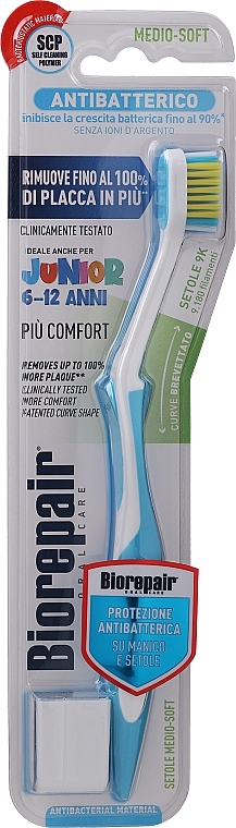 Medium Kids Toothbrush "Perfect Cleansing", white & blue - Biorepair Curve Oral Care Pro — photo N2