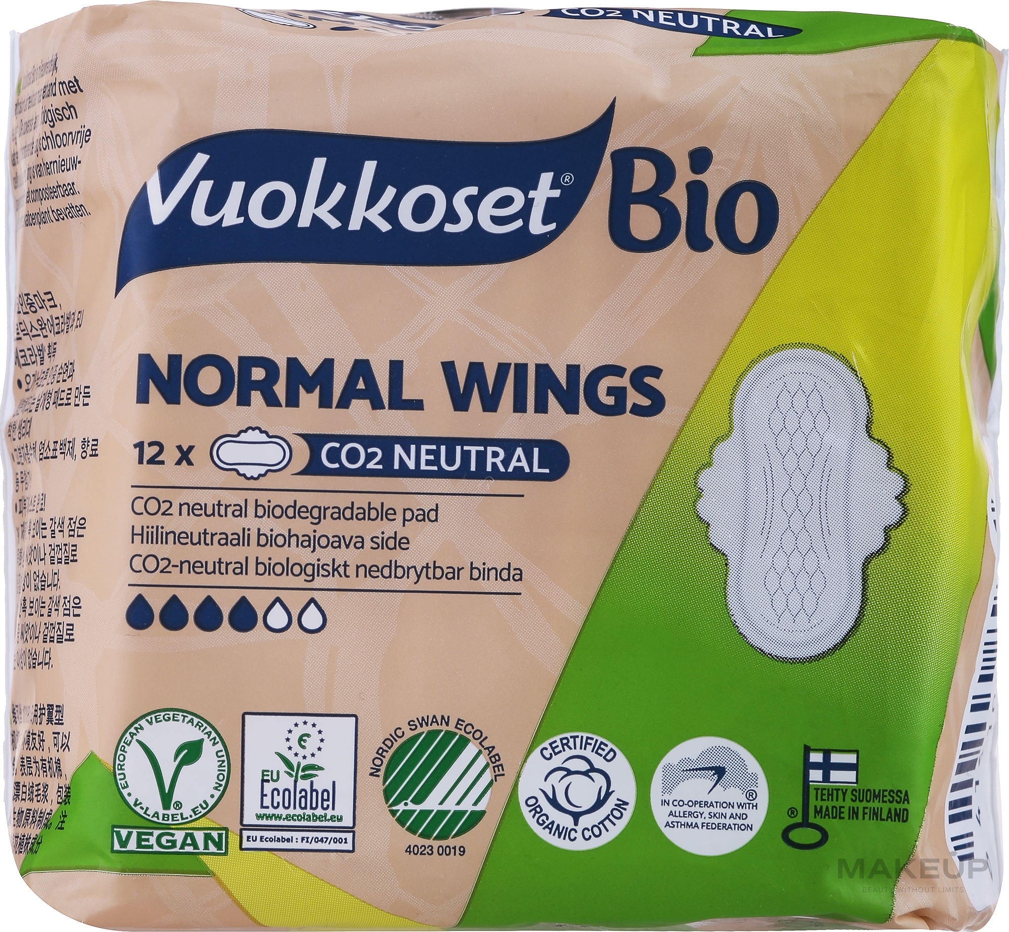 Sanitary Pads with Wings, 12 pcs - Vuokkoset 100% Bio Normal Wings — photo 12 ЊВ.