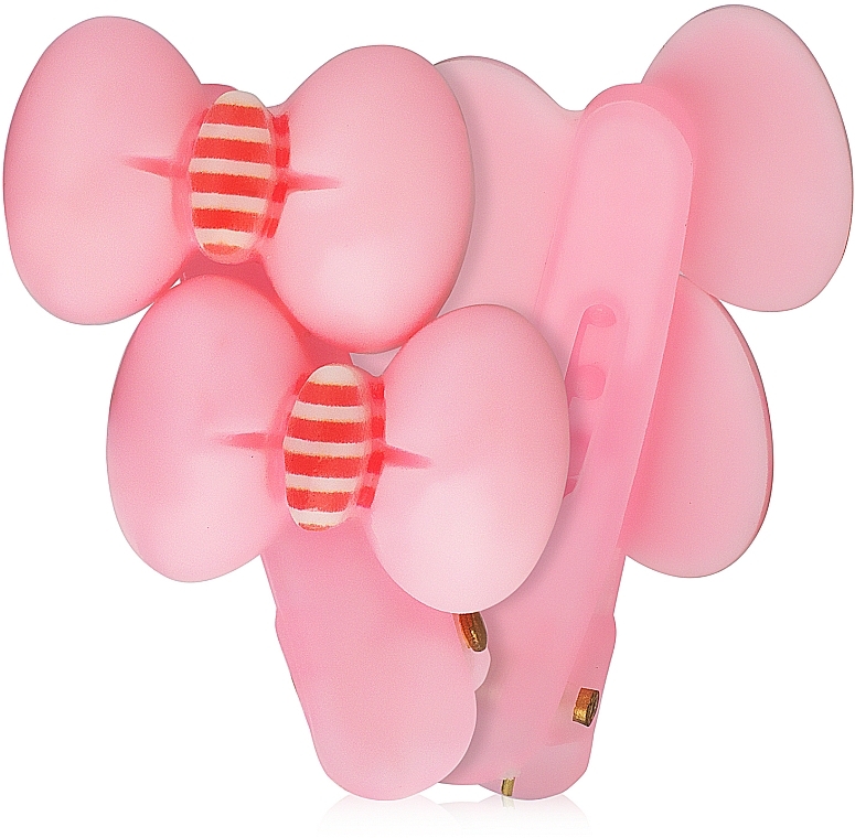 Hair Clip 'Two Bows', pink, d-135 - Dini Kids — photo N1