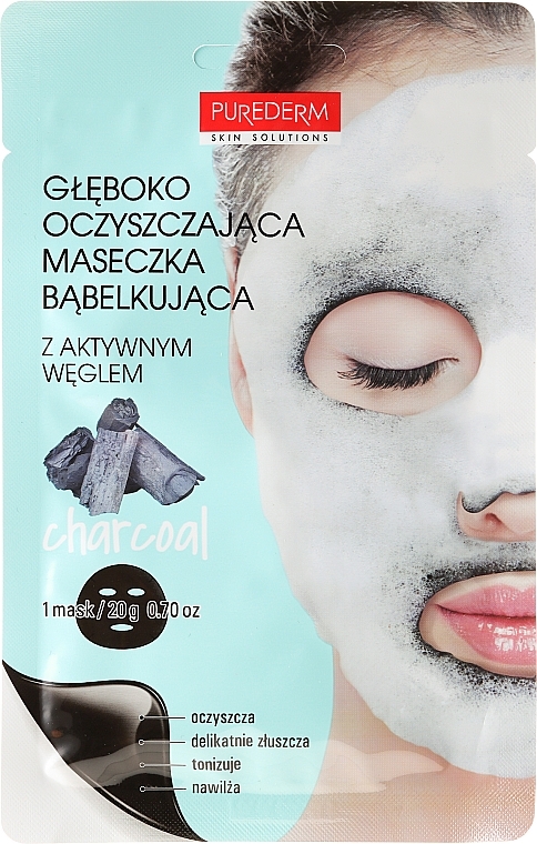 Deep Cleansing Oxigen Face Mask - Purederm Deep Purifying Black O2 Bubble Mask Charcoal — photo N1